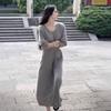 Design sweater dress women's autumn and winter new waist and thin temperament gray knitted long skirt