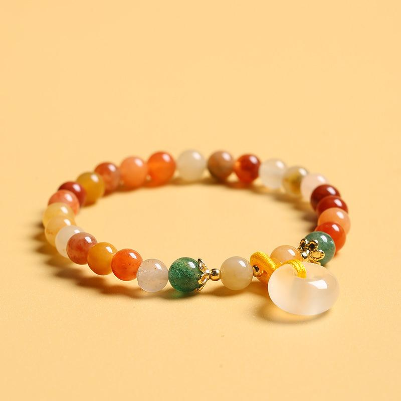 

Natural golden jade bracelet with agate peace pendant, multi-gemstone bracelet for women, suitable as a gift for students, girlfriends, or couples Natural Golden Silk Jade
