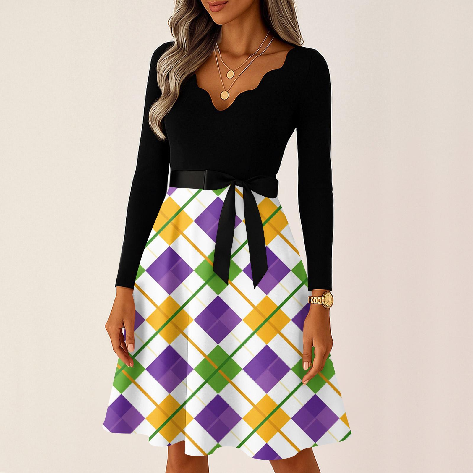 

Женское повседневное модное платье с V-образным вырезом и длинным рукавом с принтом в винтажном стиле XL