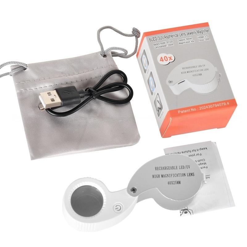1 Set 40X 60X Foldable Magnifying Glass With Uv Led Lights Illuminated Magnifier For Jewelers Gems Coin Rechargeable Magnifier