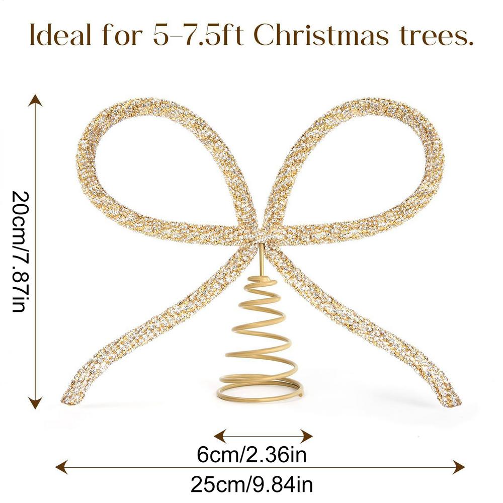 

Бант-верхушка для рождественской елки 7,9x9,8 дюйма, декоративные праздничные украшения, украшения для верхушки рождественской елки для домовладельцев, церковных групп золотой