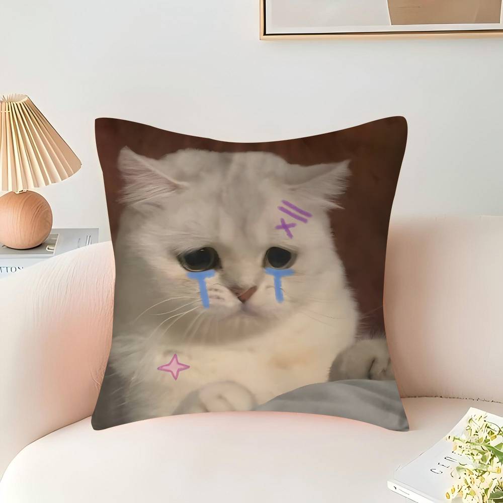 

Котячий Мем Смішний Милий Сумний Кіт Подушка Чохол для Подушки Наволочка Вітальня Диван Домашній Декор На Замовлення 16x16Inch