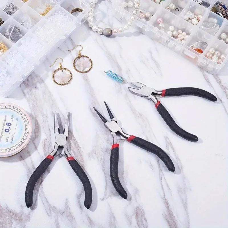 3 in 1 Jewelry Pliers Set with Side Cutting Round Nose Pliers Flat Nose Pliers Polishing Tools Equipment for Crafts Supplies