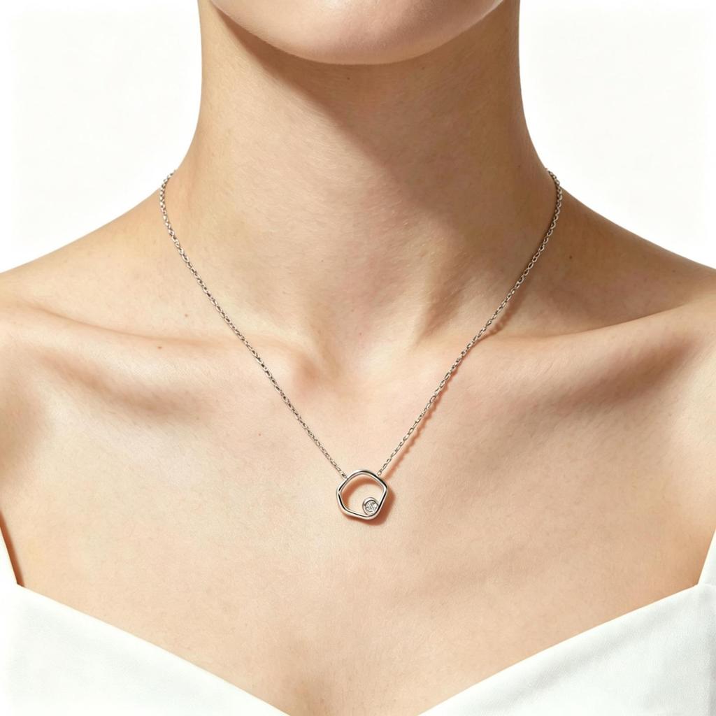 S925 Sterling Silver Irregular Ring Pendant Necklace with Zirconia for Women – Simple, Elegant Clavicle Chain