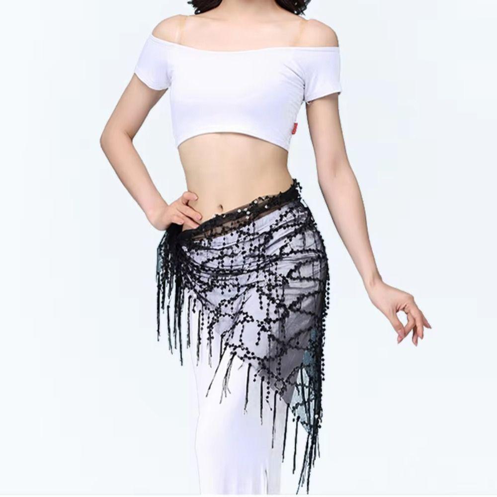 Glänzende Pailletten Bauchtanz Hüfttuch Quaste Damen Taillenkette Tanzrock Hüftgürtel Lateintänzerin