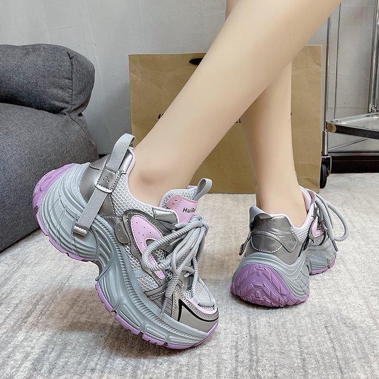 Ziyan Leather Dad Shoes Women's Platform Shoes Children 2025 New Internet Celebrity Versatile Lace-up Color Matching Casual Sports Shoes