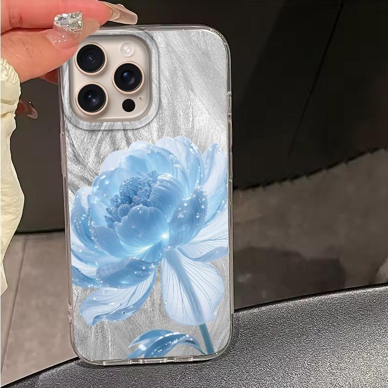Luxury Blue Flower Girls Women Phone Case For Apple iphone 16pro 15 16 14 13 Pro Max 16e 12 11 7 8 Plus XR SE Bumper Funda Cover