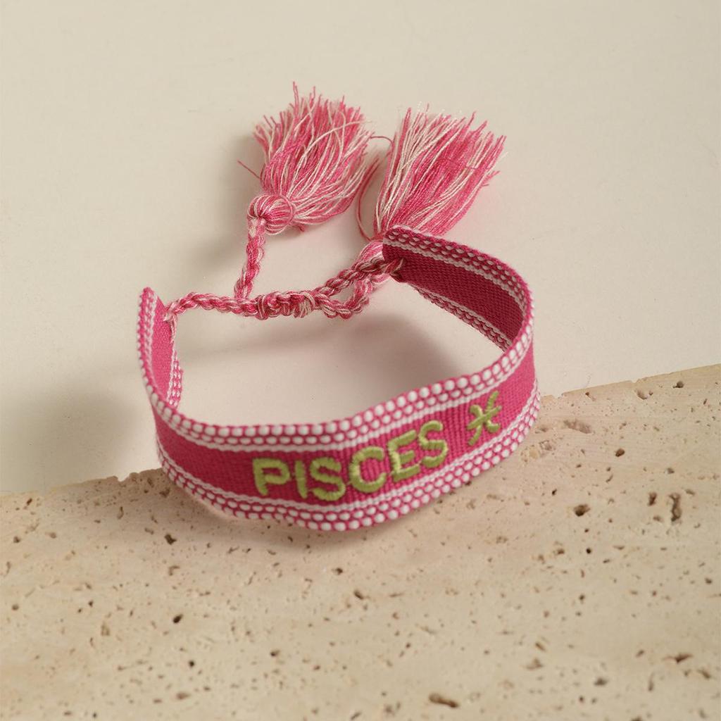 Handmade Constellations Embroidery Bracelet with Ribbon and Tassel