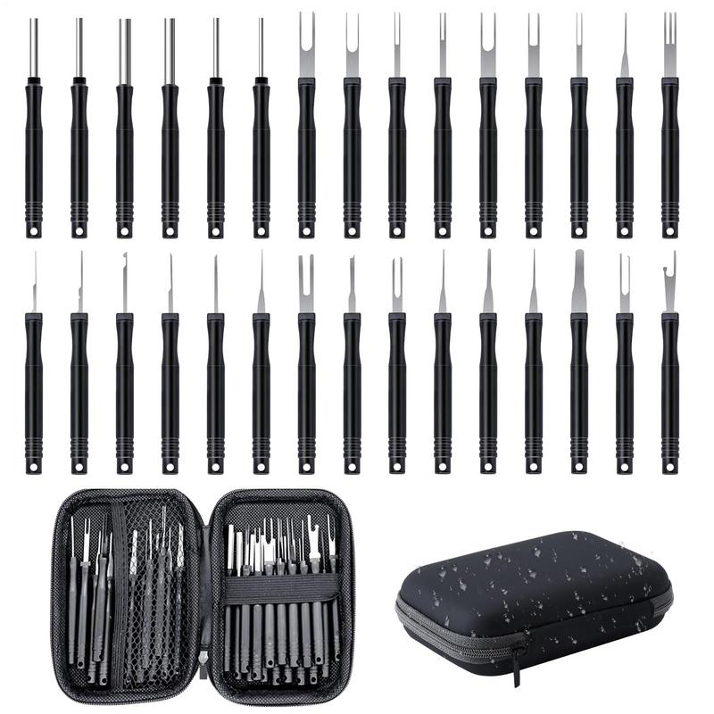 30Pcs Terminal Pin Removal Tool Kit Stainless Steel Pin Extractor Tool Portable Automobile Disassembly Tools For Car
