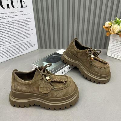 Thick-soled Lace-up Boken Shoes Women's 2025 Autumn New Versatile Commuter Foreign Loafers with Skirts Casual Shoes