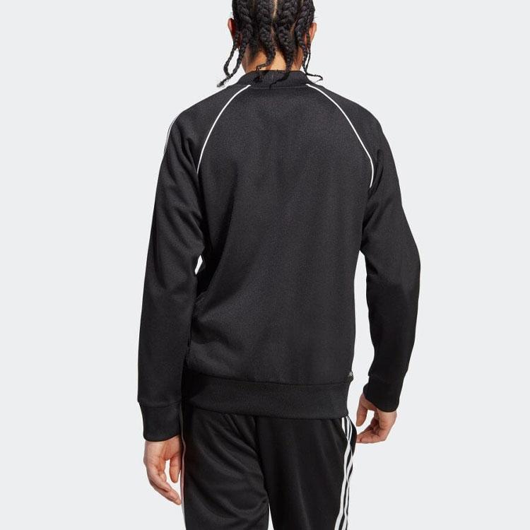 Adidas Originals Trefoil Logo Print Striped Trim Long Sleeve Jacket Men Jackets Black IA4785