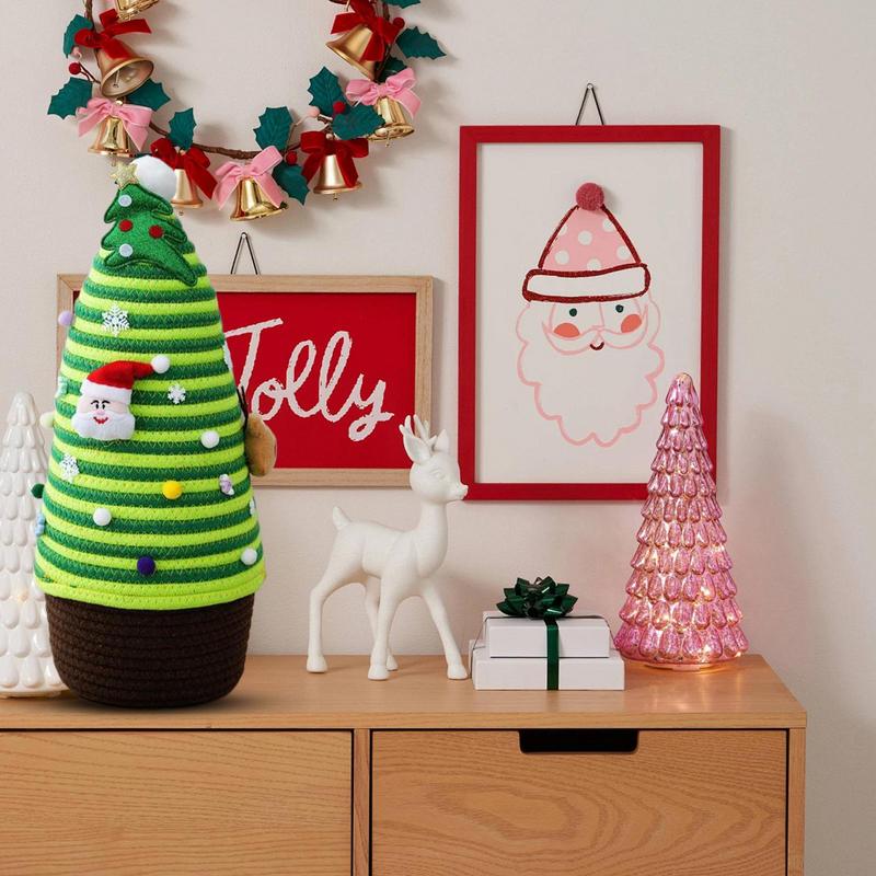 Christmas Rope Basket Holiday Christmas Tree Shape Storage Box 42cm/16.5inch Holiday Storage Box Hamper Storage Bins With Lids