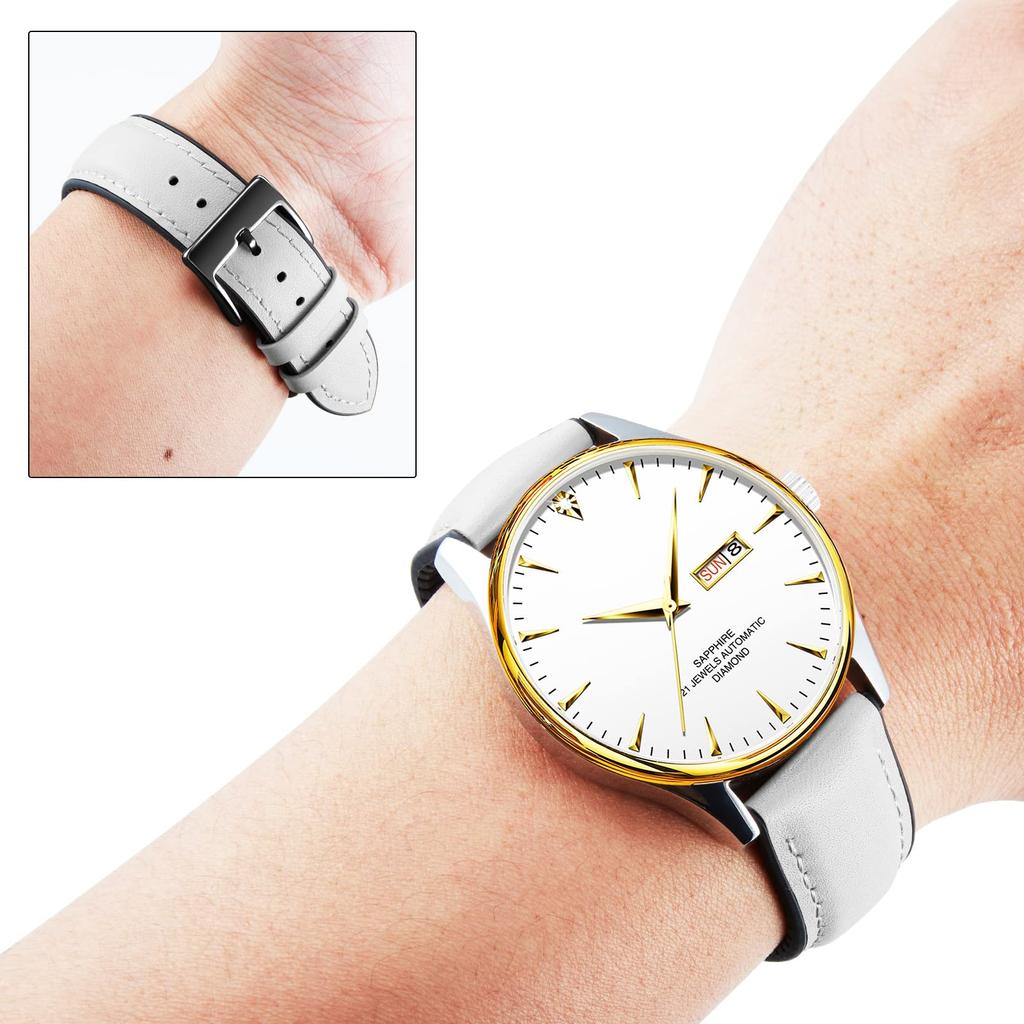 BINLUN Leather Watch Band with Inner Breathable Hybrid Quick Release Watch Smartwatch Unisex Black Rubber, Strap, Strap, (White, 14mm, Buckle)