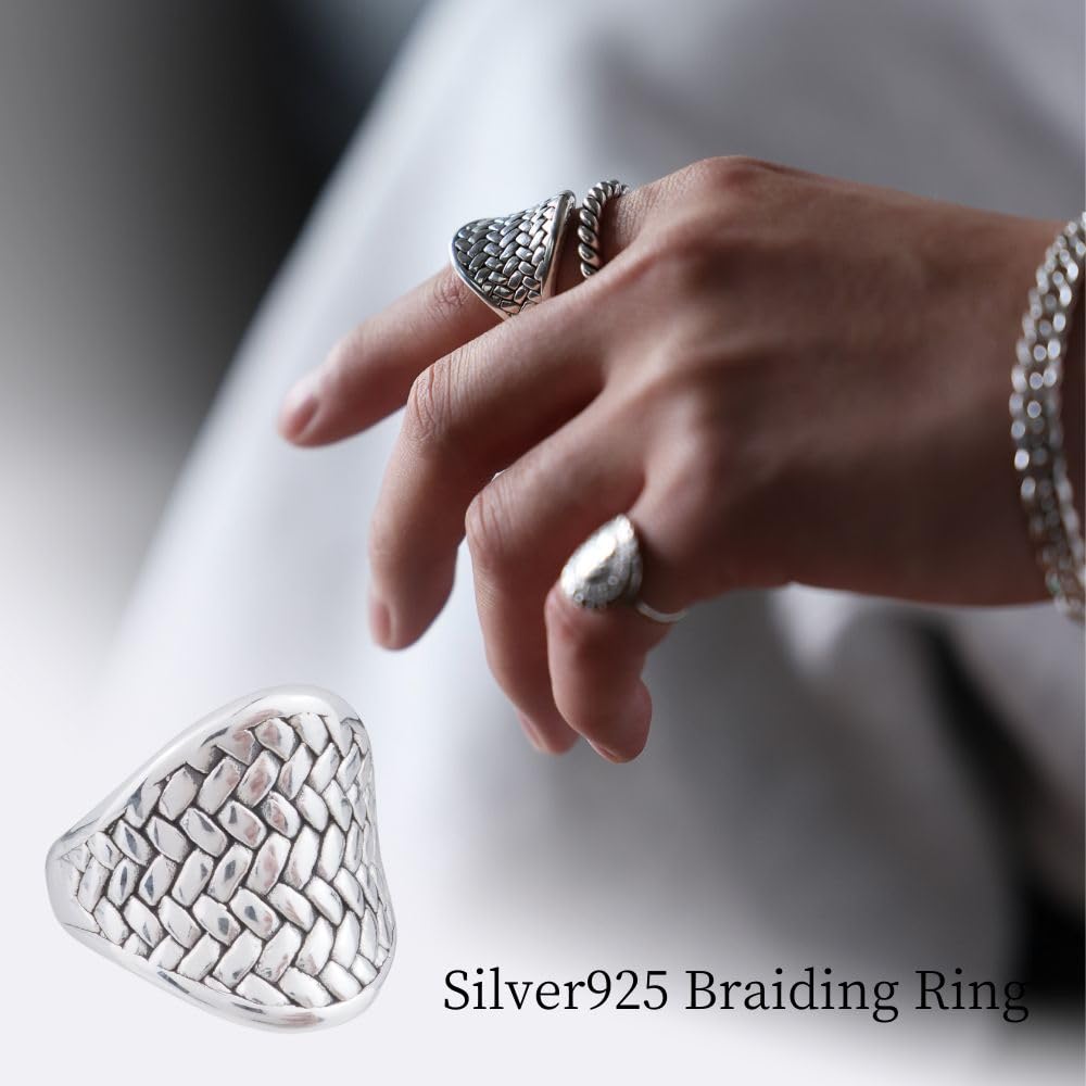 Ring Braided Rope Silver 925 Ring Signet Ring Silver Ring Accessories [aBALENT] Men's Men's (No. 15)