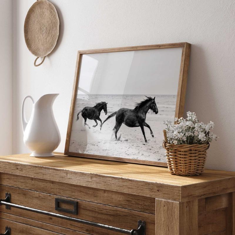 Černobílý portrét koně Plakátový tisk Plátno Malba Běžící koně Zvířecí nástěnné umění Obrázek pro pokoj na statku Domácí dekorace