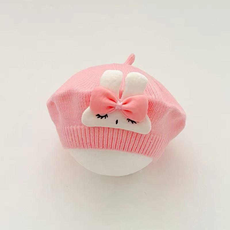 Słodki kreskówka królik dziecko beret czapki miękkie niemowlę maluch beret czapki jesień zima jednolity kolor kapelusz słodkie ciepłe dzieci czapki prezenty