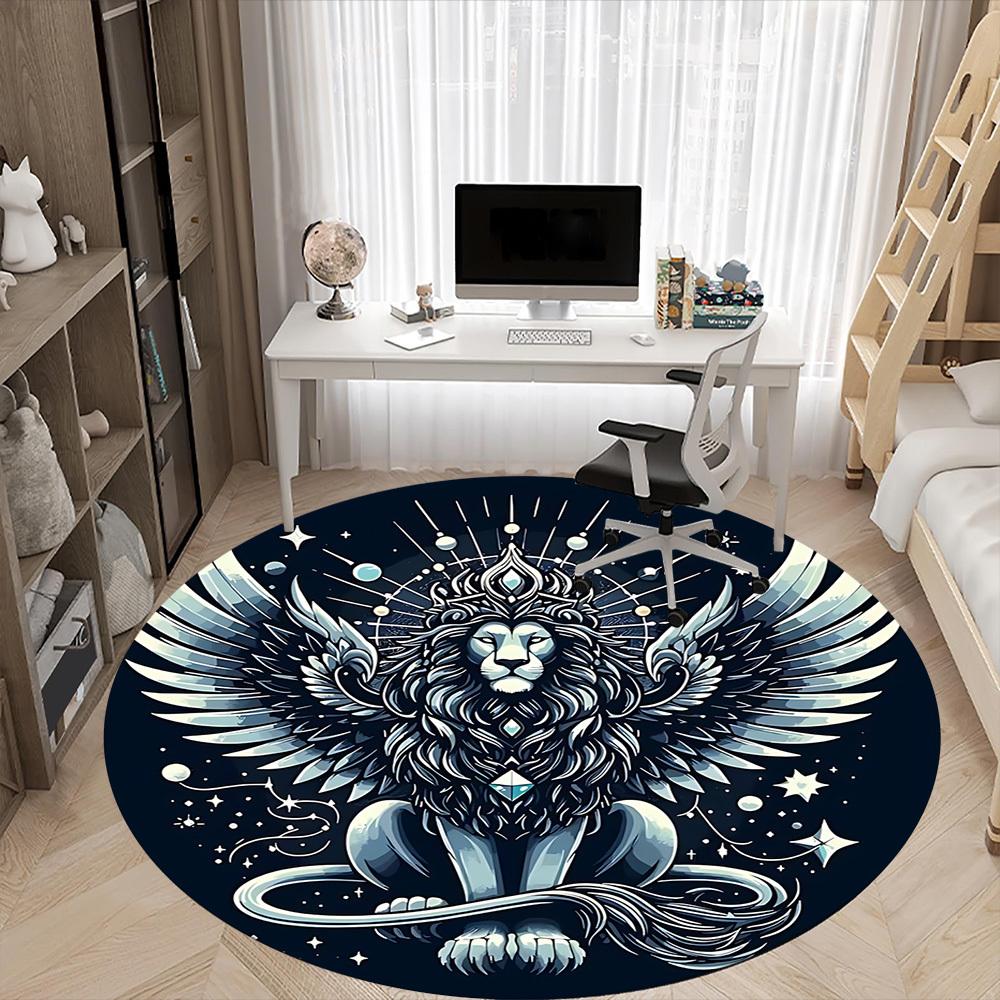 1 Stück geflügelter Löwe Büro runder Teppich, Matte geeignet für Büro, unter Bürostühlen Schlafzimmer Wohnzimmer Heimdekoration, Zimmer Dekoration