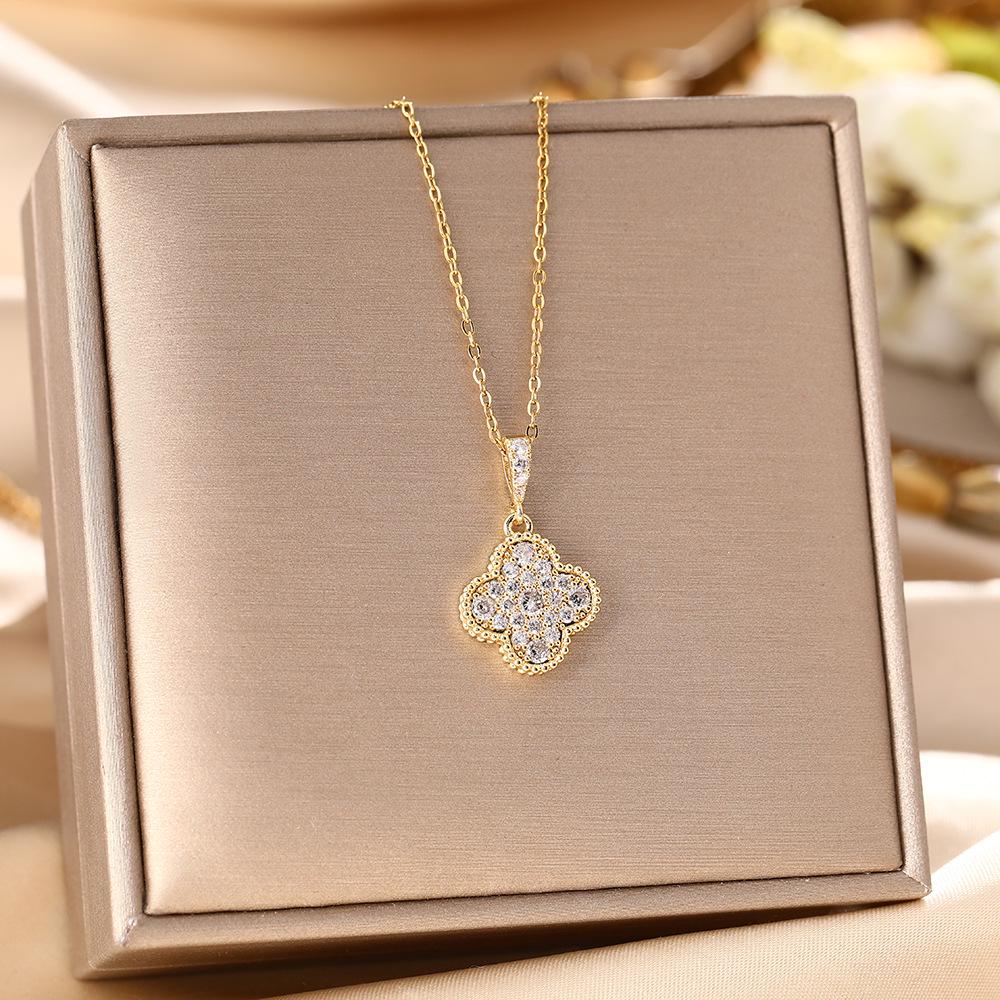 

Женское ожерелье из титановой стали высокого класса с циркониевой инкрустацией - Элегантная ключичная цепочка, Не выцветает