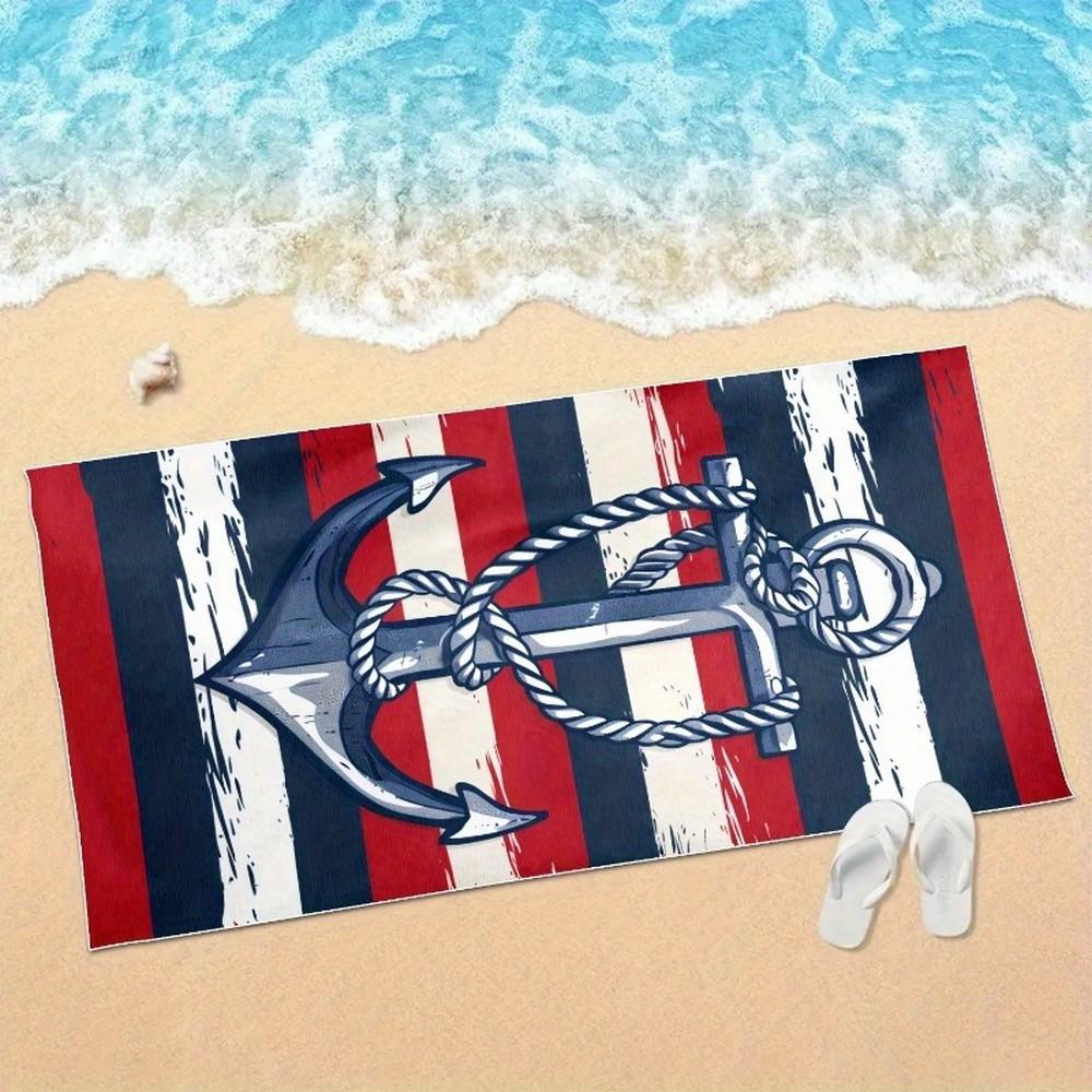 Nautical Anchor Striped Beach Towel Patterned Sunscreen And Windproof Suitable For Swimming Pool Camping Travel Blanket