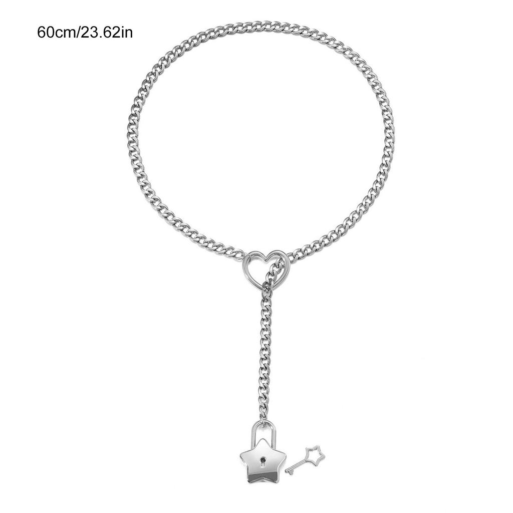 Trendy Heart Necklace Charm with Star Shaped Lock Sturdy Alloy Pendant Silver Plated Jewelry Accessory for Ladies