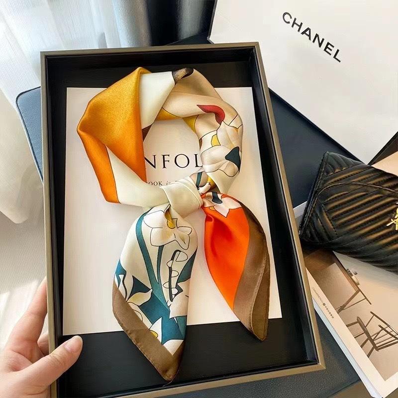 Luxury Satin Print Silk Scarf Square Women Streamer Neck Scarves Wrap Head Kerchief Beach Hair Band For Woman Bandana Summer