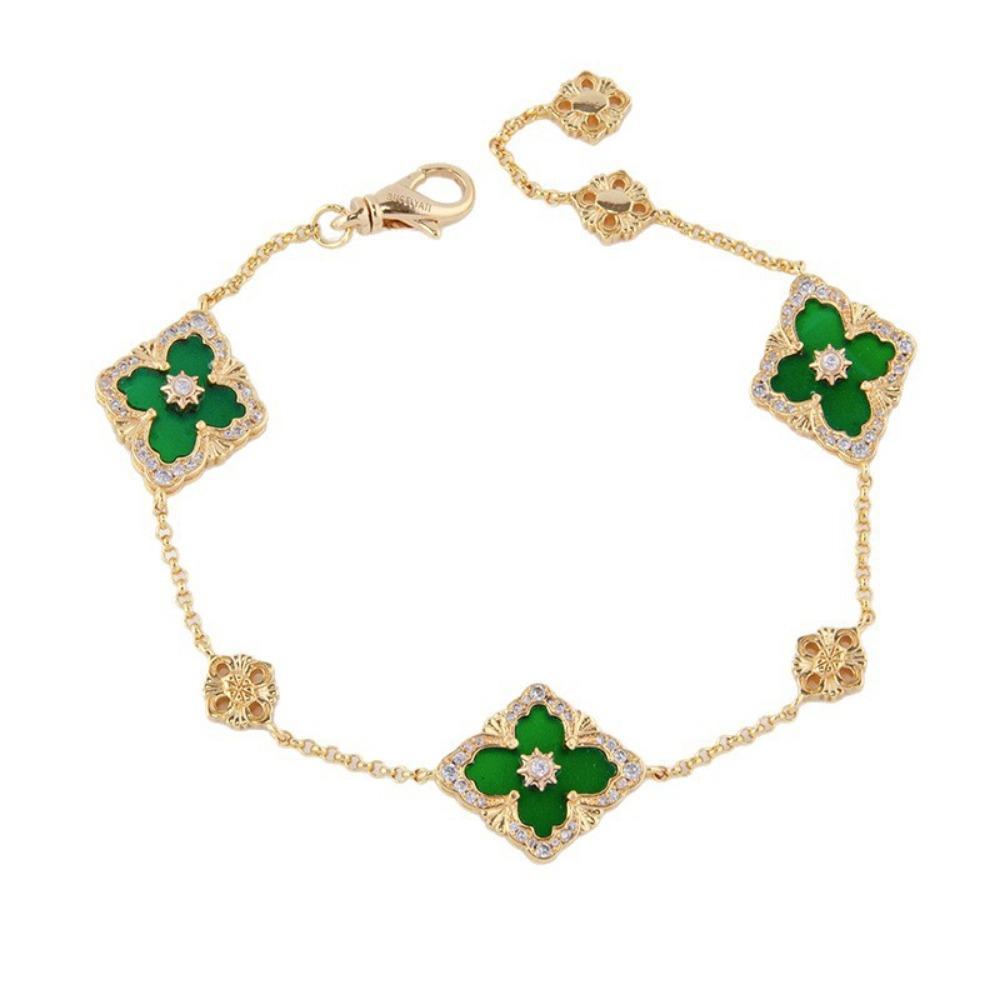 Neues Kleeblatt Fünfblättrige Blume Armband - Vintage Hofstil Chalcedon Armreif für Damen