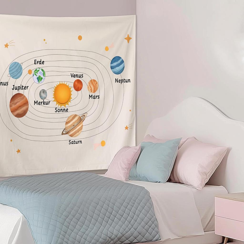 Kids Room Wall Decor, Solar System Planets Cosmic Space Tapestries Wall Blanket for Classroom Kids Bedroom Nursery Playroom