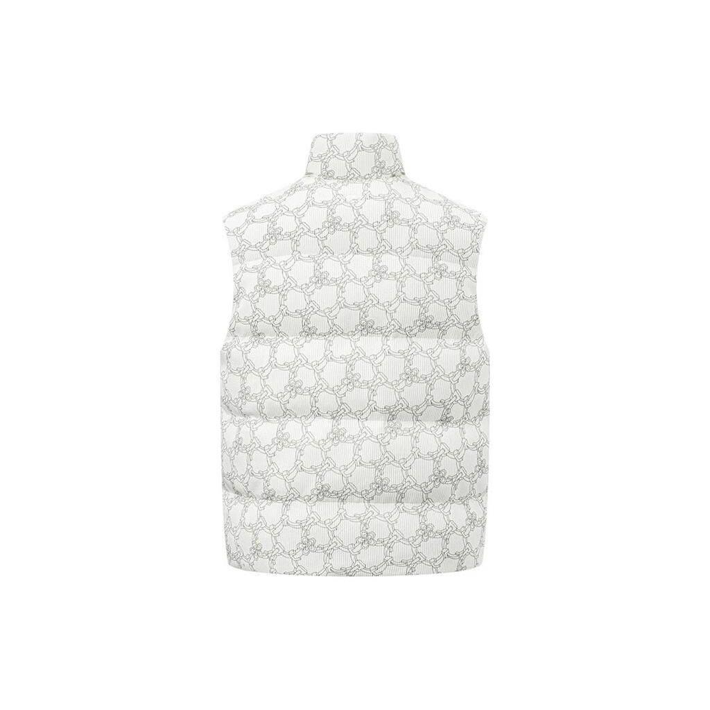 Li Ning Full Print Stand Collar Knitted Down Vest Women Vests Off-White AYMT074-7