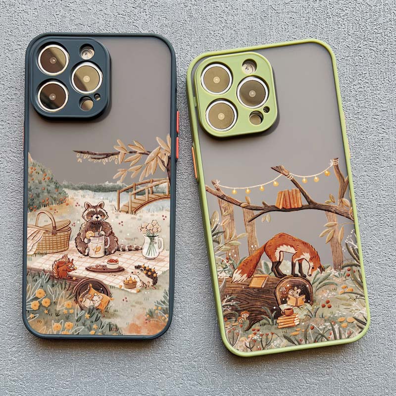 Cartoon Animal Bear Fox Squirrel Phone Case For iPhone 17 16 15 Plus Pro Max Case iPhone 14 13 12 11 Pro Max Mini XS XR X Cover