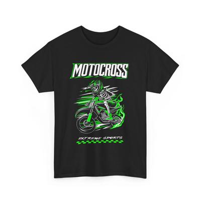 T-shirt Motocross Squelette Sports Extrêmes Noir Vert Graphique Course de Moto Cross