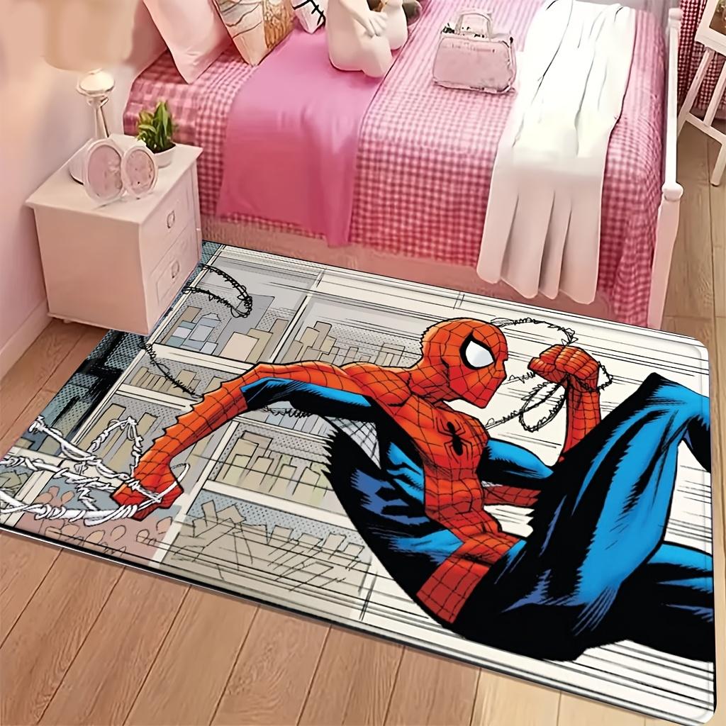Authorized 1pc Cartoon Printed Rug, Spider- City Web Dynamic Pose Red Blue Battle Suit Classic Design Easy to Clean, Suitable