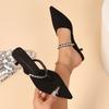 Fashion 2025 Black Rhinestones Heeled Mules Pump for Women Elegant Sparkly Sandals Summer Slippers Women's Sexy High Heels Slingbacks
