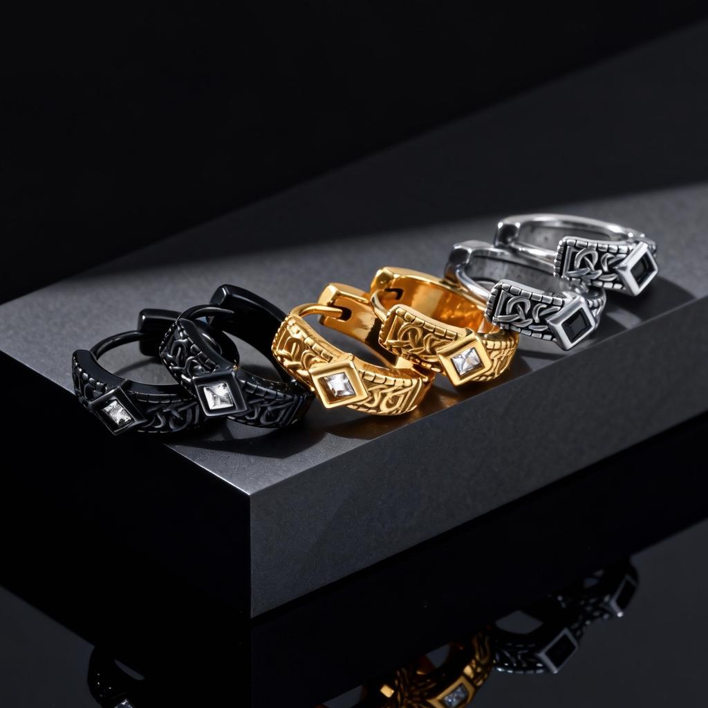 Unique Rhombus Stainless Steel Hoop Earrings, Vintage Punk Silver Gold Color Small Earrings, Gothic Trendy Jewelry for Men