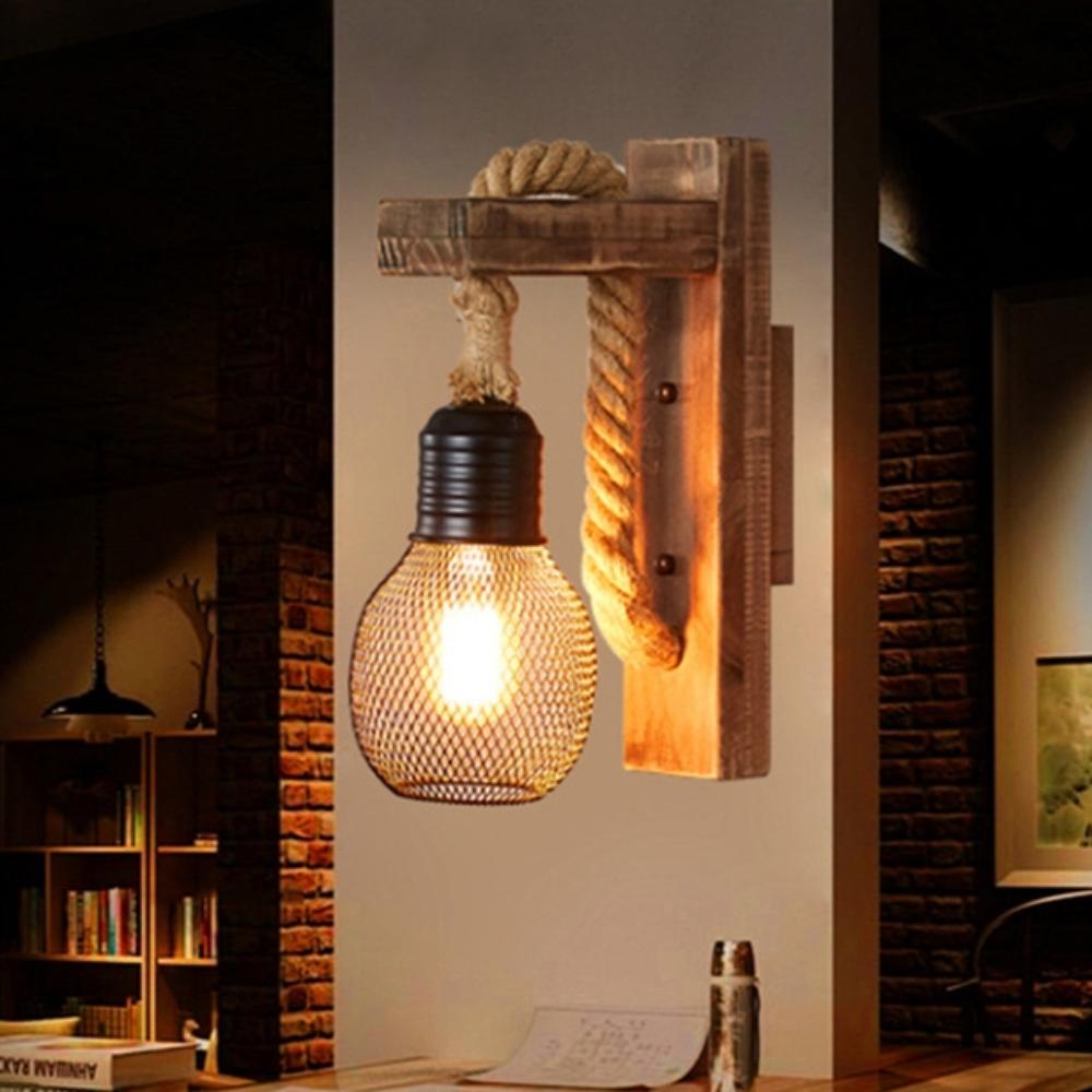 Vintage průmyslová nástěnná lampa Americký styl Rezavé nástěnné osvětlení Retro Loft Dřevěná lampa Restaurace Kavárna Bar Nástěnné svítidlo Domácí dekorace