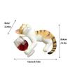 Realistic Cats Holding Red Wine Glass Statue Waterproof Cat Ornament Lying Kitty Ornament  Patio