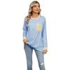 Spring Autumn Long Sleeve O Neck Striped Single Pocket Women Pullover T Shirt Blouse Top