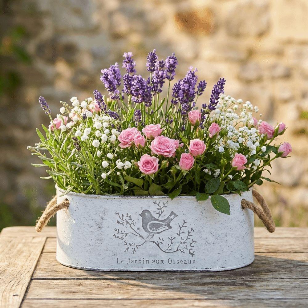 Distressed Finish Metal Flower Pot Vintage Style Succulent Planter Plant Container Bedroom