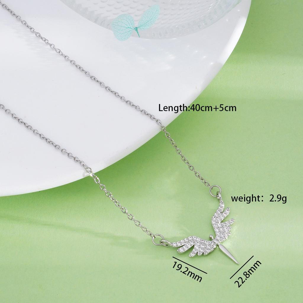 Stainless Steel Chain Fashion Shiny Zircon Angel with Wings Pendant Necklaces for Women Men Cool Choker Accessories Jewelry Gift