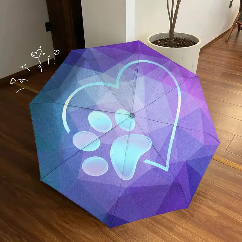 1pc Paw Heart Automatic Folding Umbrella, Heavy Duty 8 Rib Iron Frame,  Suitable for Travel, Daily Use, Birthday, Decor Gift M0105104