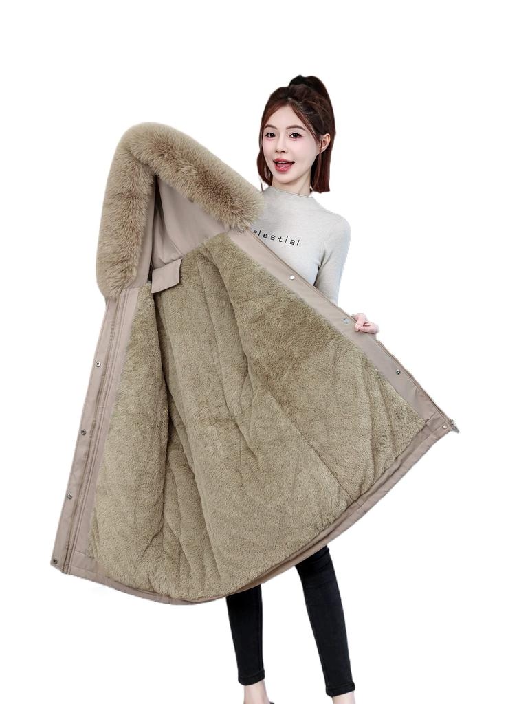 Winter pie overcomes women's medium and long loose large size large fur collar cotton clothes thickened warm jacket in stock
