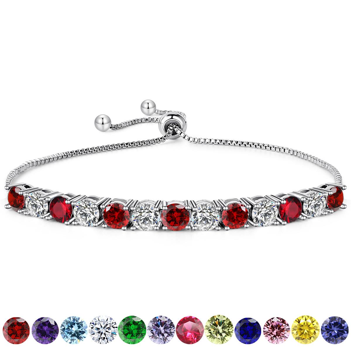 Дизайнерский браслет на 12-й день рождения с камнем месяца, регулируемый цвет, нефрит, однорядный, легкая роскошь, циркониевый браслет