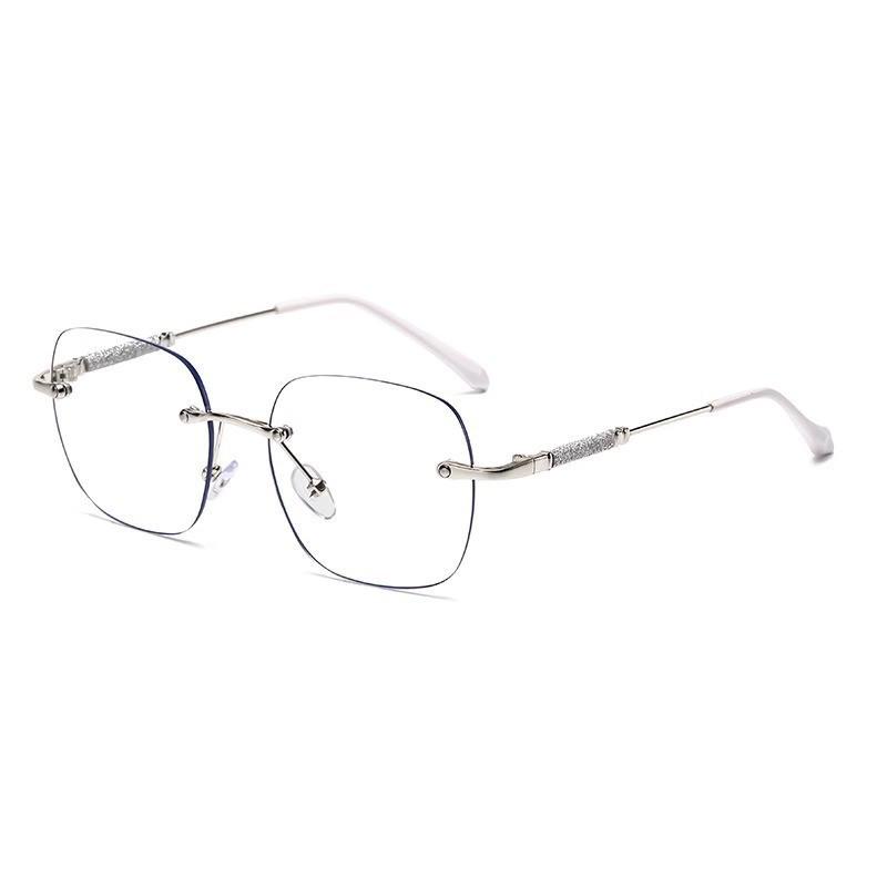 Women's Rimless Anti-Blue Light Myopia Glasses with Photosensitive Color-Changing and Star Design - Large Frame