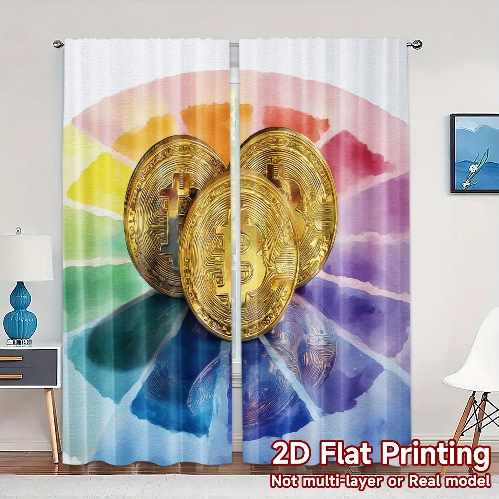 

Set Of 2 Flat Printing Curtains Without Rod Cryptospectrum Chic Versatile Polyester All Contemporary Made W100*H70(CM)-Grommet top&2PCS