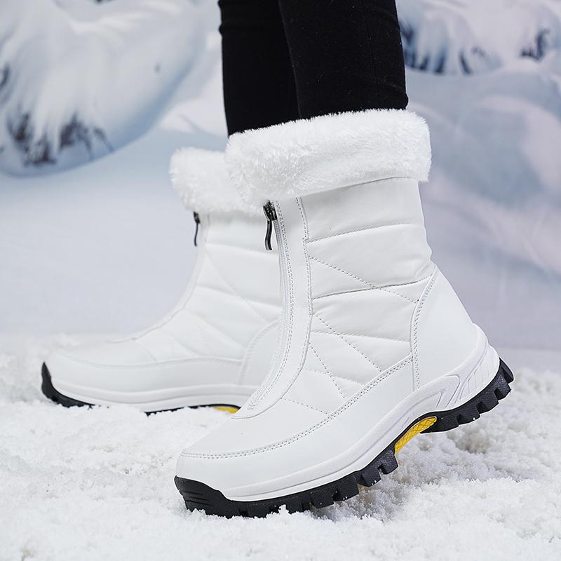 Women's Winter Leather Boots Women Winter Shoes Keep Warm Non-slip Black Snow Boots Ladies Lace-up White Boots