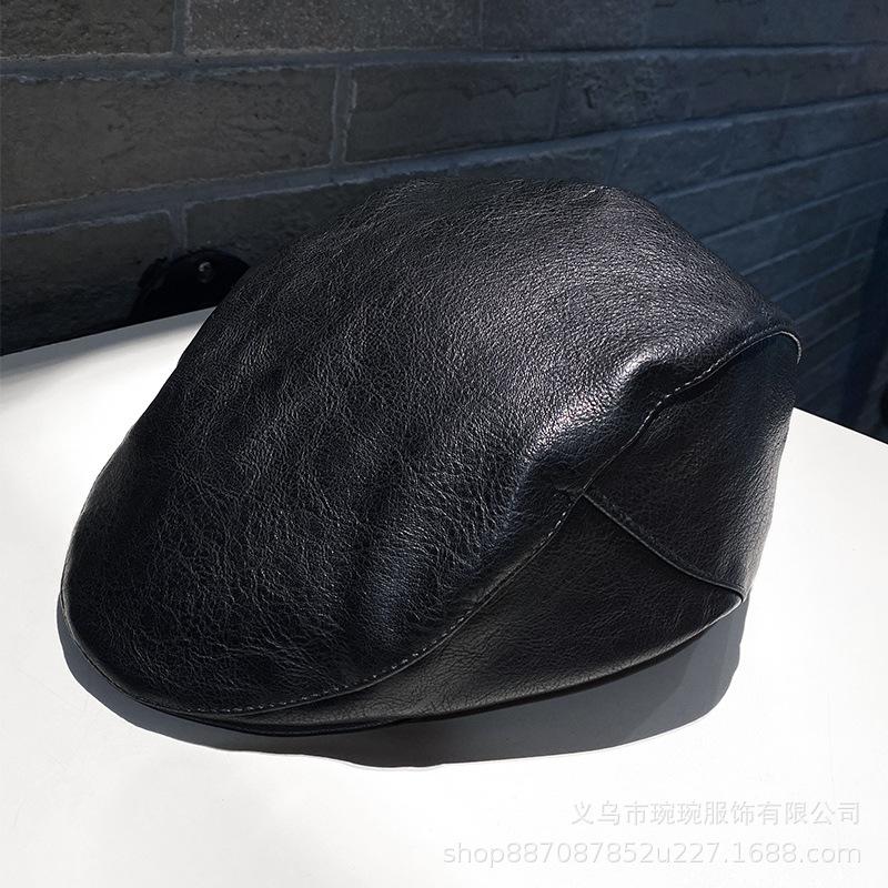 Autumn and Winter British Casual Cap Men's and Women's PU Leather Versatile Forward Hat New Bud Painter Hat