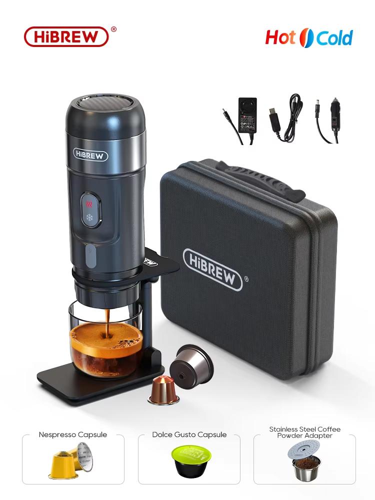 New HiBREW Portable Coffee Machine Expresso Coffee Maker Fit Nexpresso Capsule Coffee Powder for Car Camping & Home Heat Water H4A