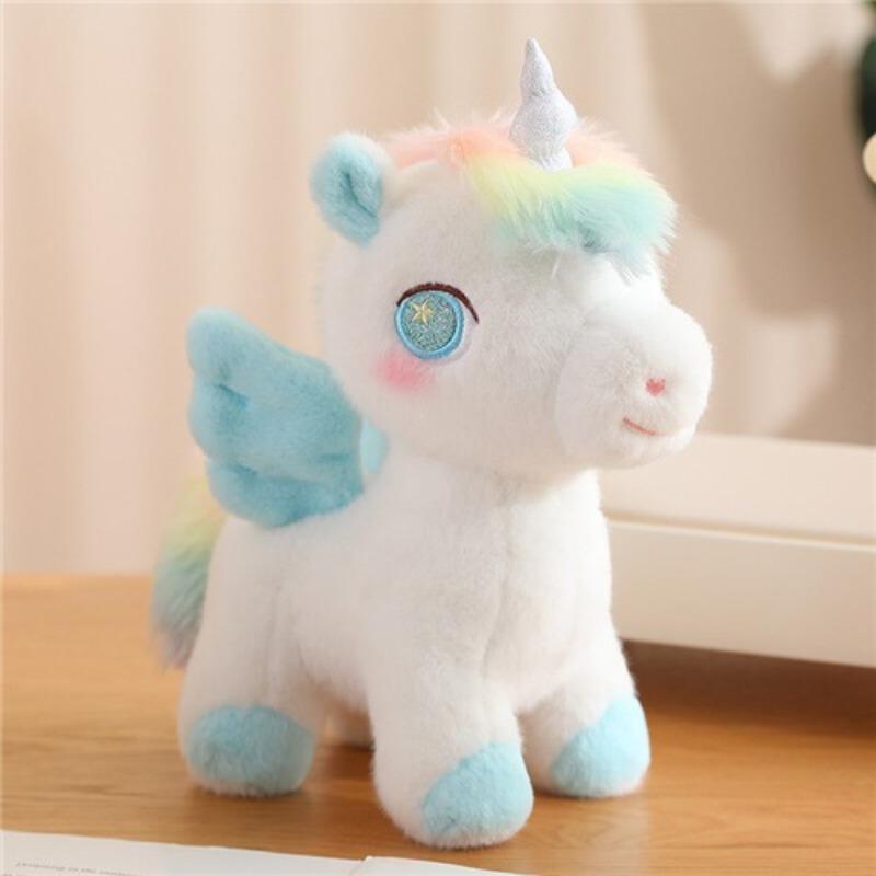 

New Doll Standing Posture Rainbow Unicorn Colorful Flying Horse Doll Plush Toy Pony Doll 25cm синій