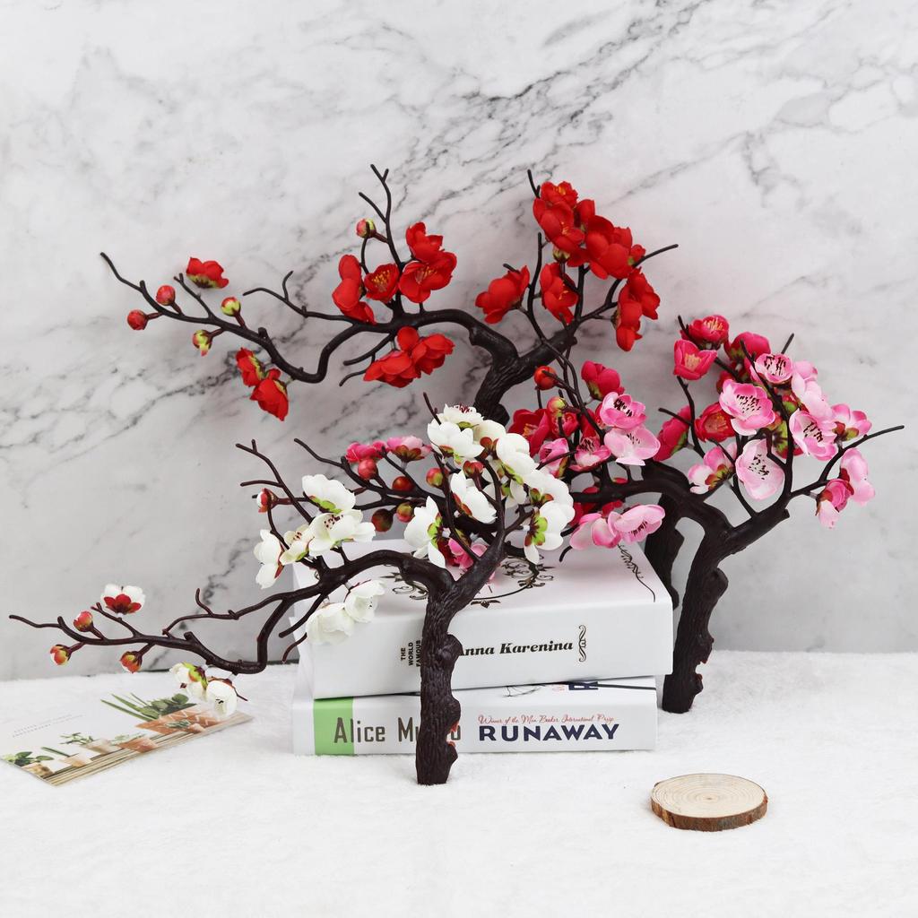 Peach and Plum Blossom Artificial Winter Bouquet for Indoor Decoration