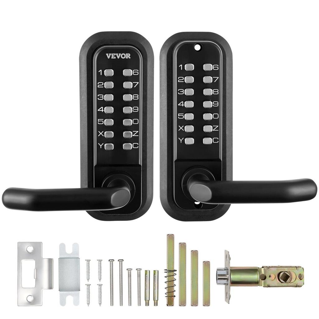 Mechanical Keyless Entry Door Lock, 14 Digit Keypad, Double-sided Embedded Outdoor Gate Door Locks Set with Keypad and Handle, Water-proof Zinc Alloy,
