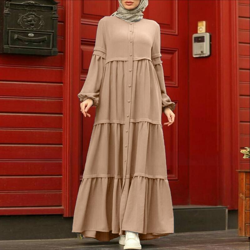 ZANZEA Muslim Daily Casual Round Neck Long Sleeve Loose Women Dress